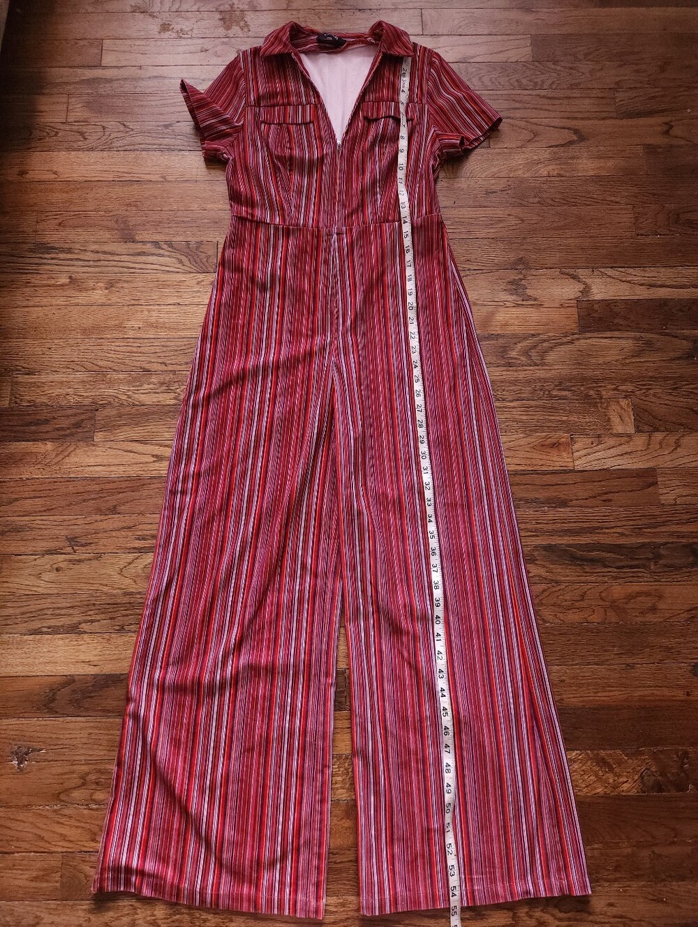 Cider Red Striped Wide Leg Jumpsuit • Vintage-Style 70s Disco Boho - Picture 6 of 11